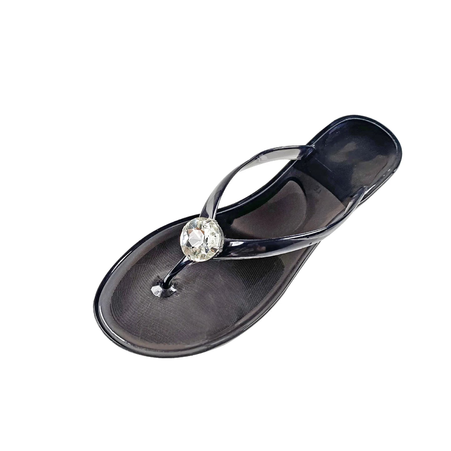 Transparent PVC herringbone sandals for summer 2025, new water diamond clip on feet, jelly flat shoes, anti slip beach vacation