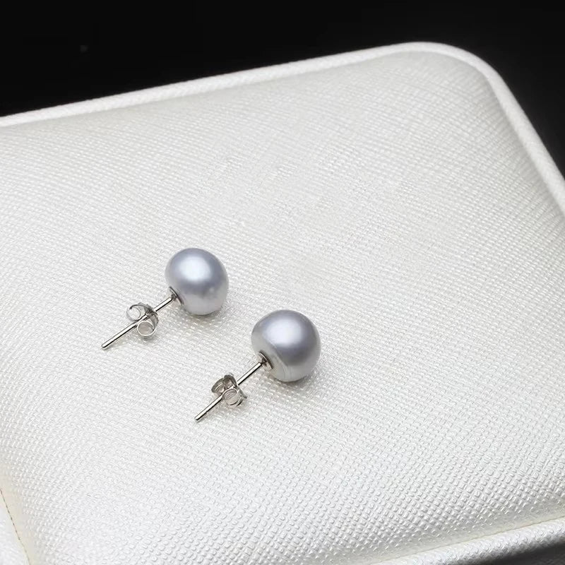 Classic Natural Freshwater Pearl white pink purple black gray 925 sterling silver Stud Earring Jewelry for Women Super Deal