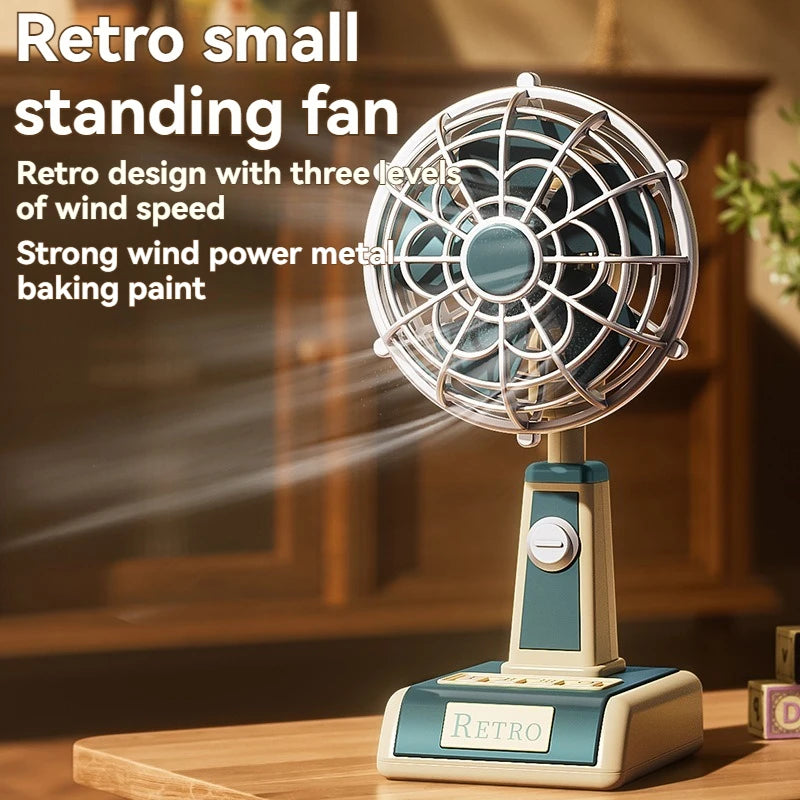 Retro USB charging handheld fan, silent mini fan, summer portable outdoor travel office mini fan, ultra quiet folding mini fan