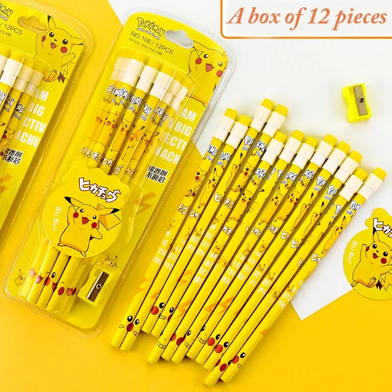 12pcs Pokemon Pikachu Anime Pencil Cute Kawaii Student Stationery Kids Writing Pen Children School Supplies Birthday Xmas Gift