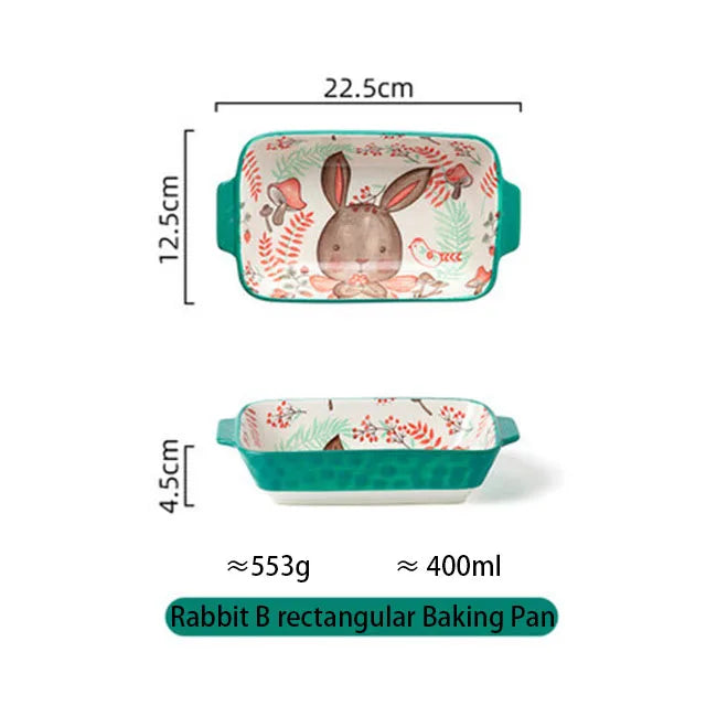 YWDL Ceramic Bakeware With Handle Forest Animals Baking Pan  Underglaze  Kitchen Tableware Salad Bowl Au Gratin Dishes