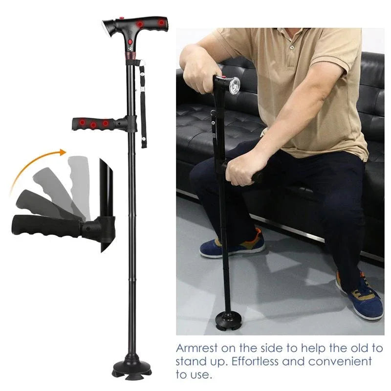Collapsible Telescopic Folding Cane Elder Cane LED Walking Trusty Sticks Elder Crutches for Mothers The Elder Fathers with Alarm