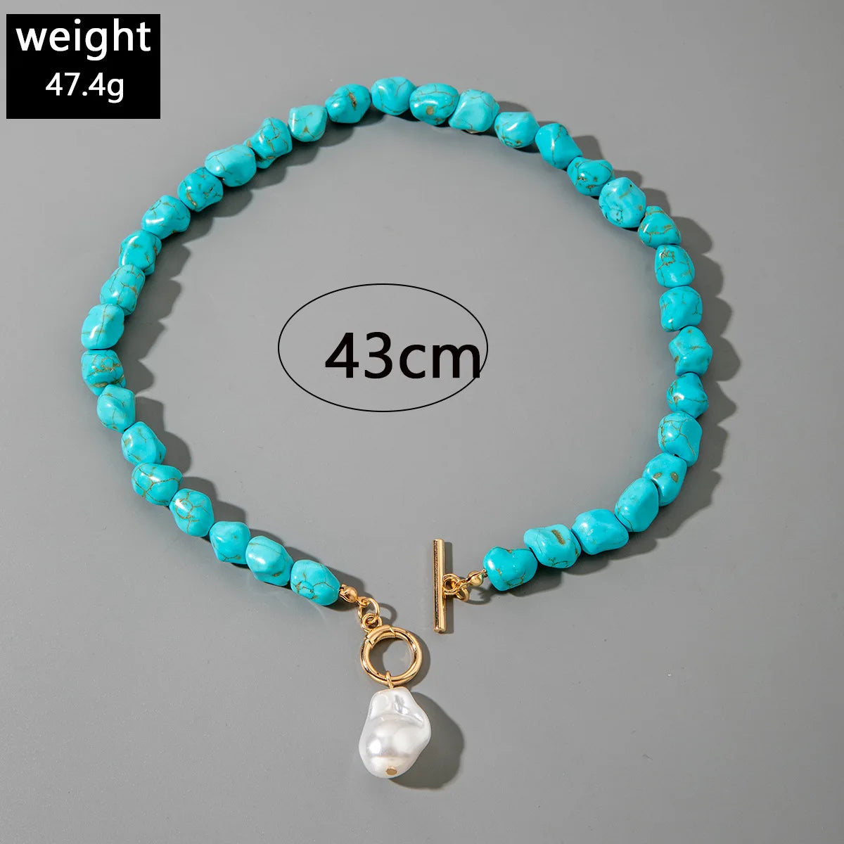 Irregular natural turquoise shaped pearl pendant necklace, handmade personalized necklace for women