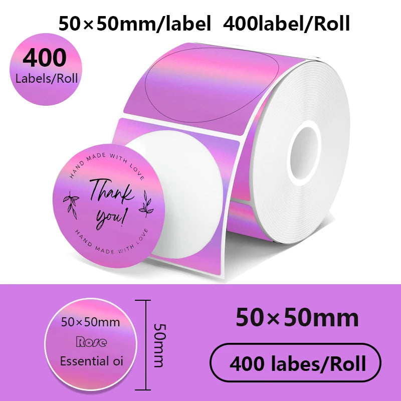 FOR Phomemo 241BT 246S D520 50mm LABEL Holographic Silver Laser Gold Gradient Thanks Card Sticker for LOGO Barcode Birthday