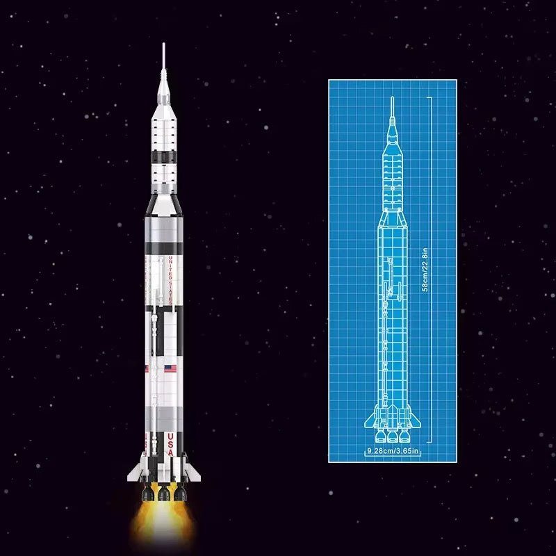 Apollo Saturn V Rocket Building Blocks Kit 602PCS - 59cm Space Exploration Model STEM Kid Toys for Educational Gift For Birthday