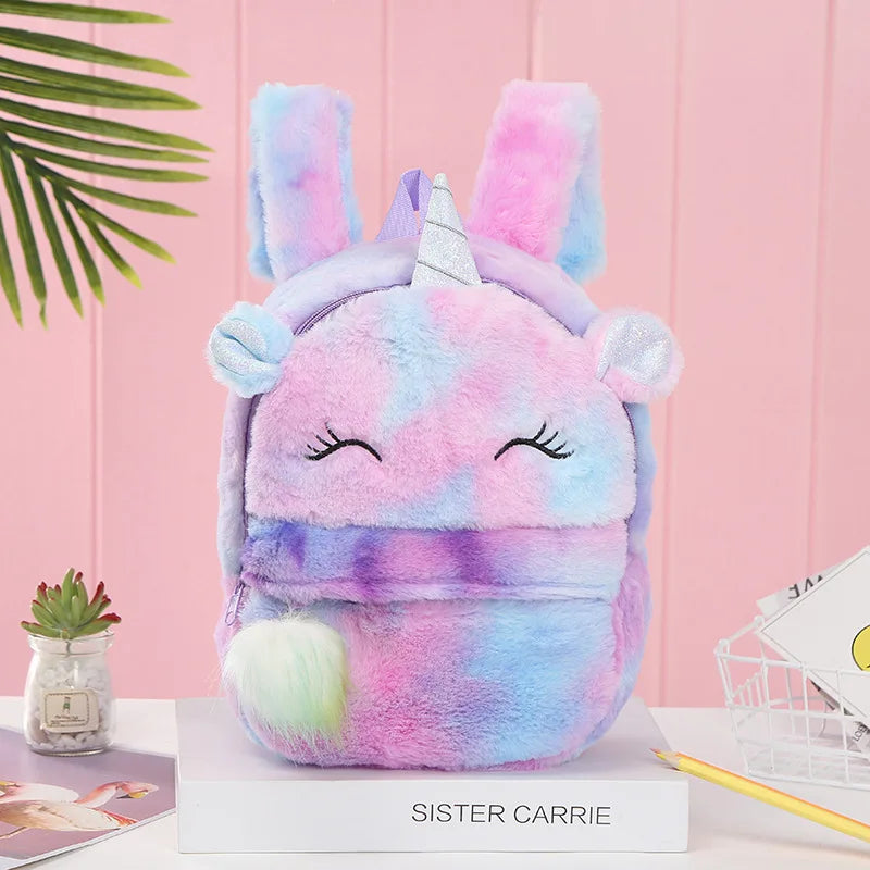 Unicorns Cartoon School Book Bag Backpacks Cute Fashion 3D Fur Backpacks For Girls Travel Backpack Children Schoolbag Kids Gift