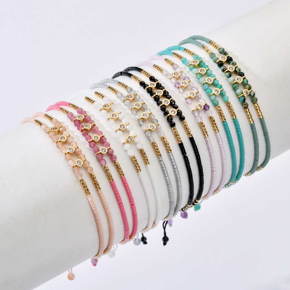 ZMZY Bohemian Natural Stone Beaded Bracelet for Women Gold Plated Crystal Beads Layered Bracelet Ladies Jewelry Friends Gift New