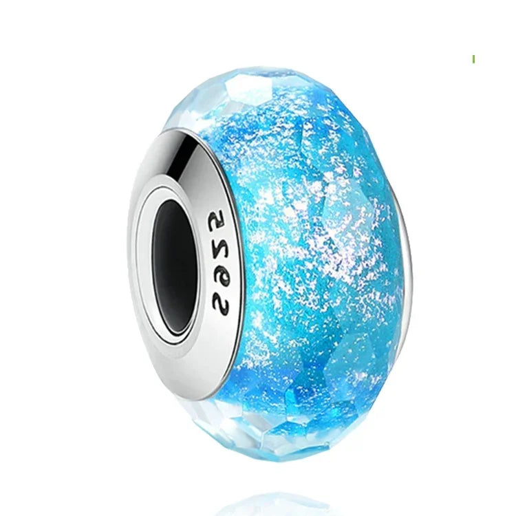 2025classic 925 Sterling Silver Colored Flower Leaf Cosmic Rainbow Murano Glass Charms Beads Fit DIY Bracelet Women Jewelry Gift