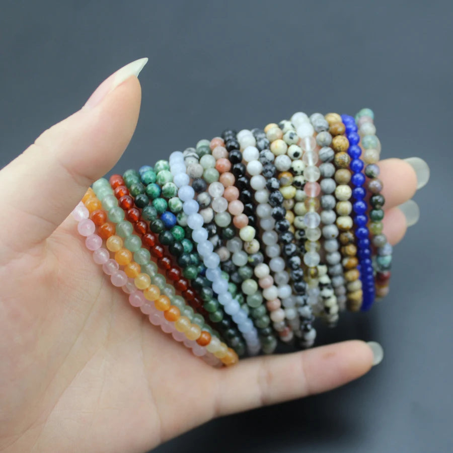 4mm Quartz Agate Bead Natural Stone Beaded Bracelet Lava Rock Tiger Eye Black Onyx Crystal Women Men Yoga Healing Chakra Jewelry