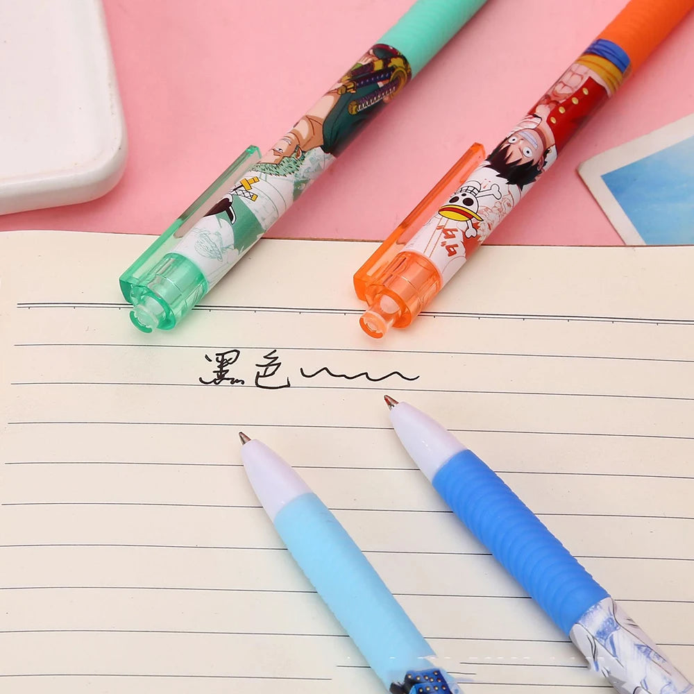 Anime One Piece 4/8/12Pcs Black Ink Pen Set Cartoon Luffy Zoro 0.5mm Press Gel Signature Kawaii Student Stationery Children Gift