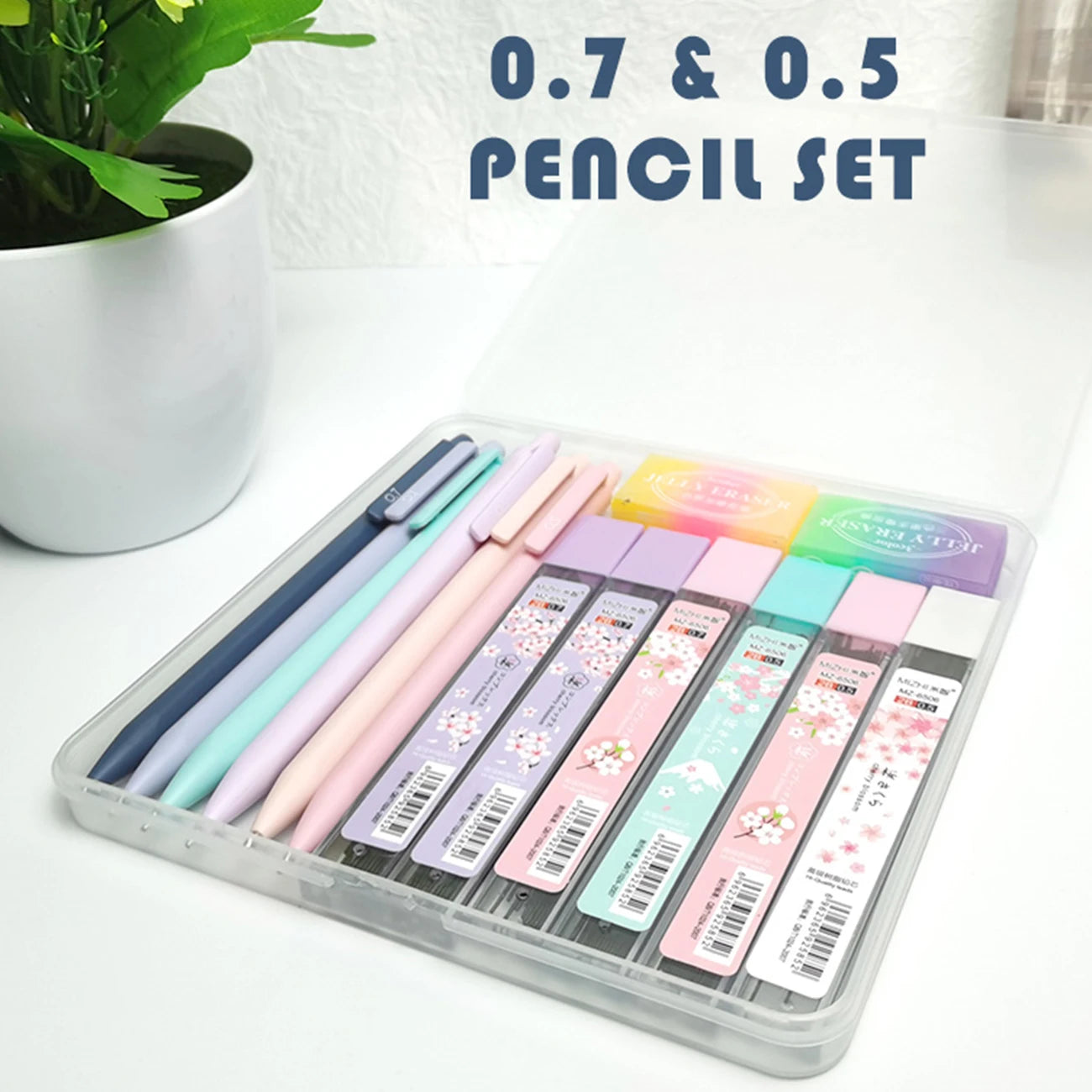 Cute Pastel Mechanical Pencil Set, 0.5mm & 0.7mm Dual Sizes for Precise Writing, Art Drawing Sketching Girls’ School Supplies