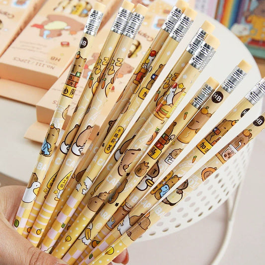 12Pcs/Pack Cartoon Animal Capybara Theme HB Writing Pencils for Kids Birthday Party Favors Back To School Rewards Goodie Bag