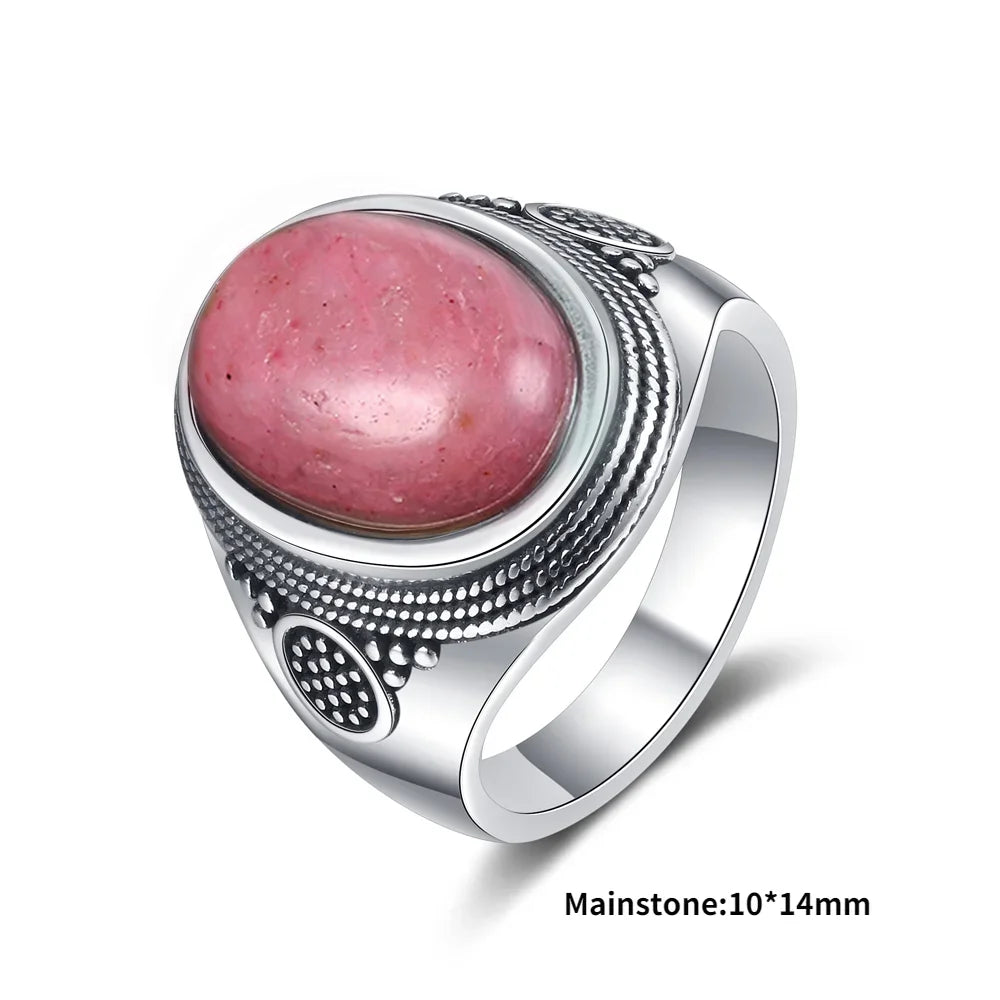 Natural Rhodochrosite Rings Women's S925 Silver Jewelry Ring Gifts Vintage Fine Wedding Ring