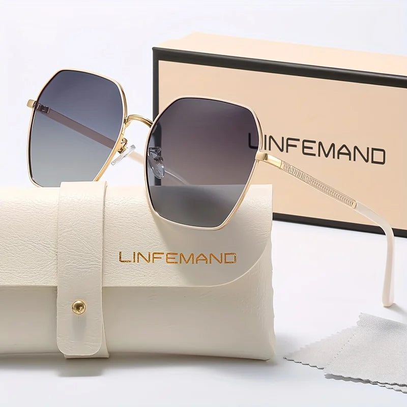 LINFEMAND Classic Metal Frame Gradient Lens Women's Sunglasses UV400 Summer Travel Essential Driving Cycling Festival Gift