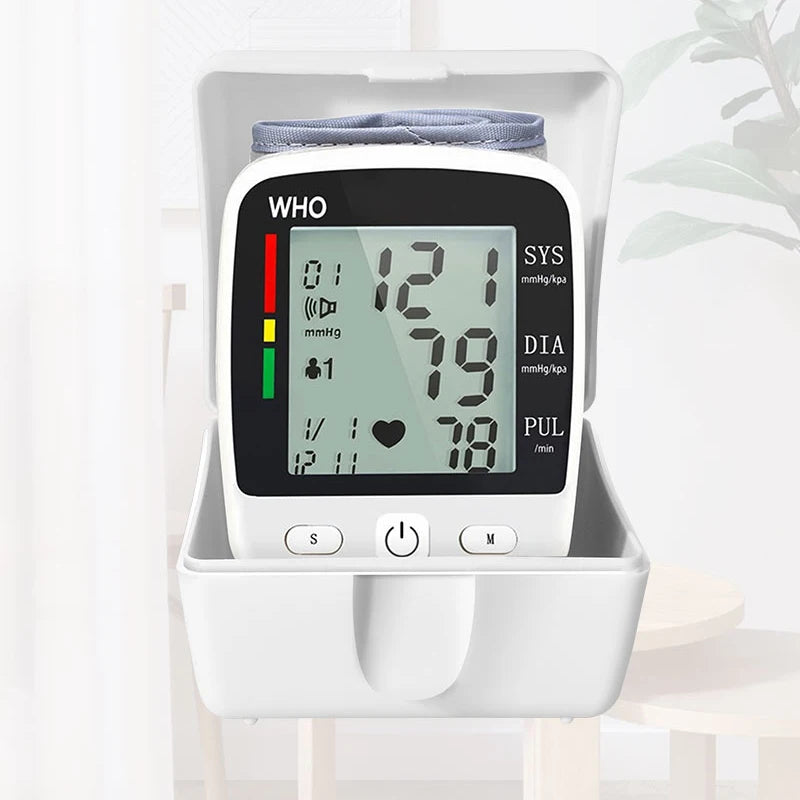 Digital Blood Pressure Monitor Wrist Tensiometer Electronic Sphygmomanometer  Tonometer with LCD, 2 X 90 Memory Rechargeable