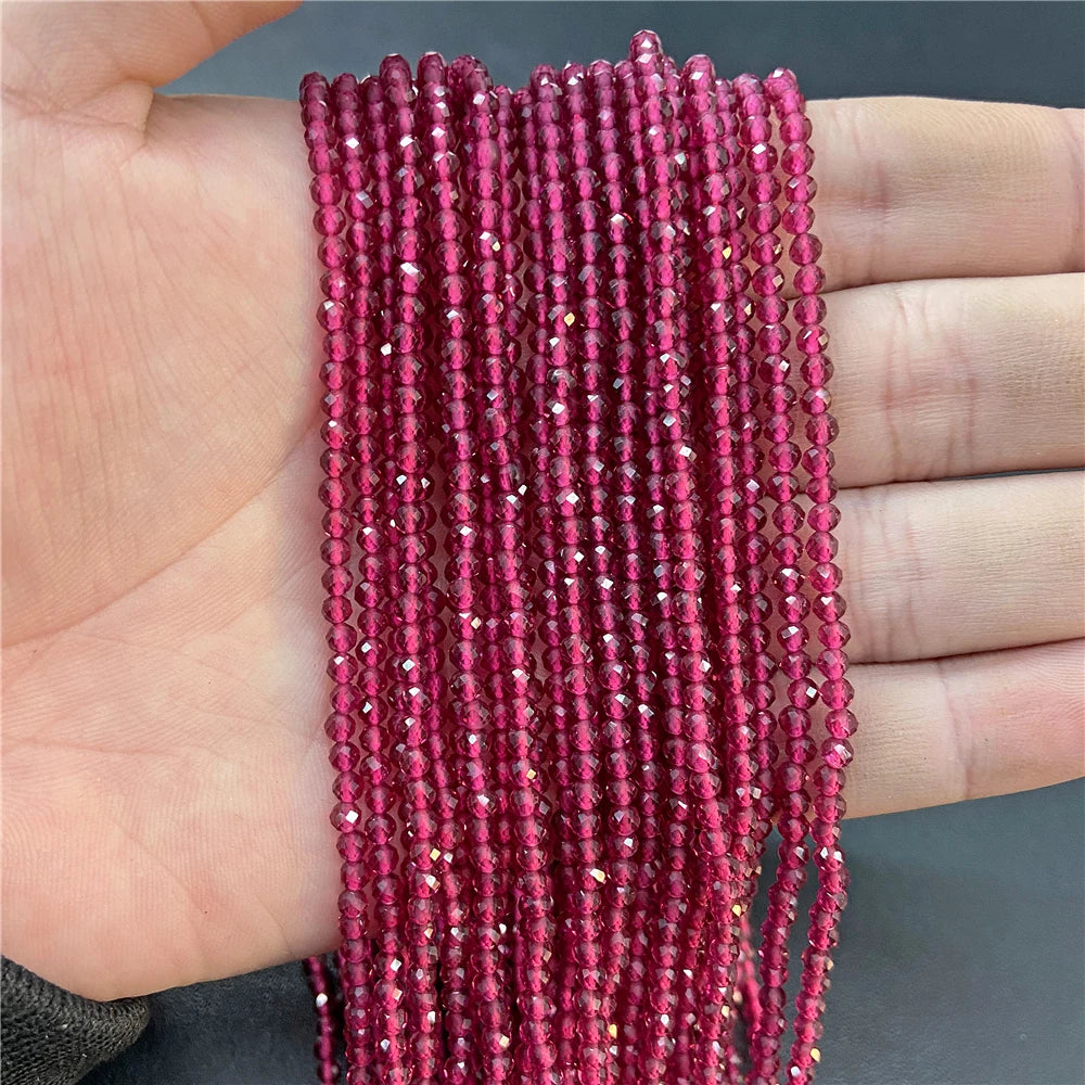 2mm 3mm 4mm Faceted Natural Stone Pink Rose Quartzs Crystal Beads Round Amethysts Loose Beads for DIY Jewelry Making Necklace