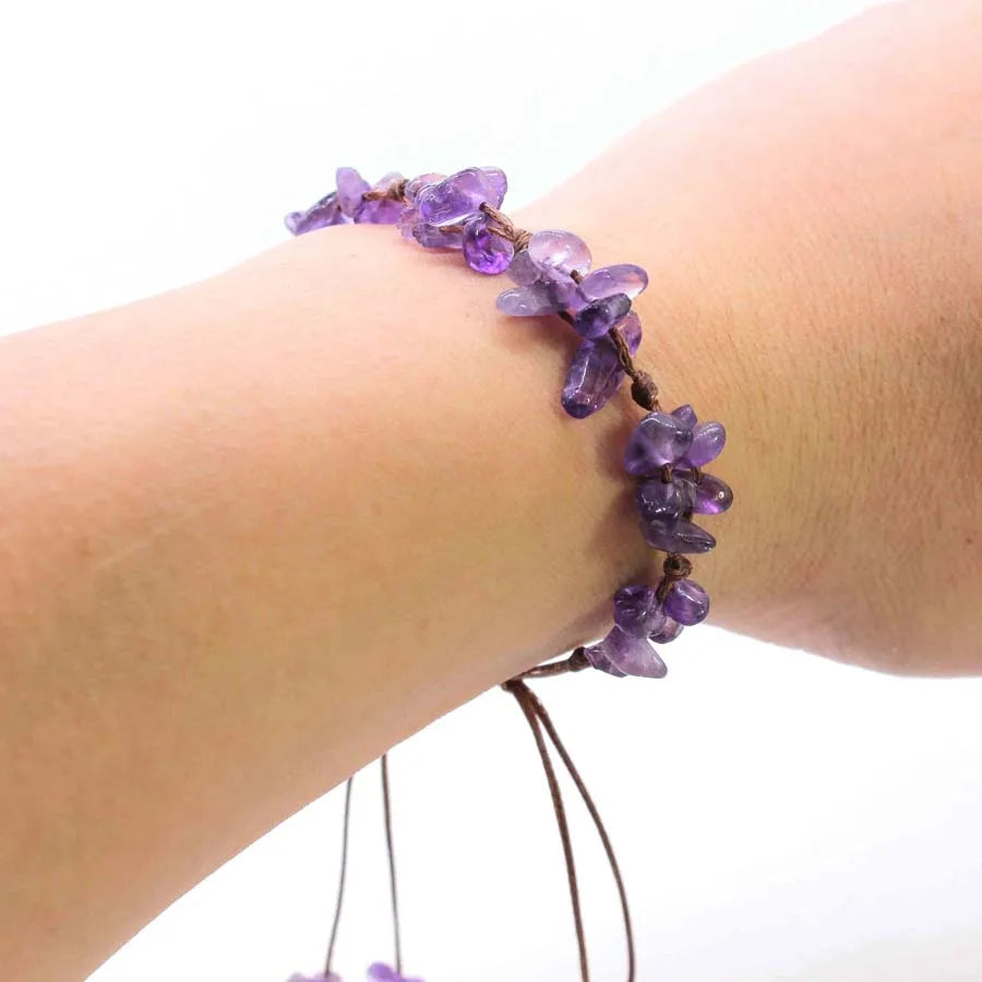 Macrame Crystal Chip Stone Braided Bracelets For Women Girls Natural Amethyst Quartz Gemetone Weave Adjustable Bracelet Jewelry