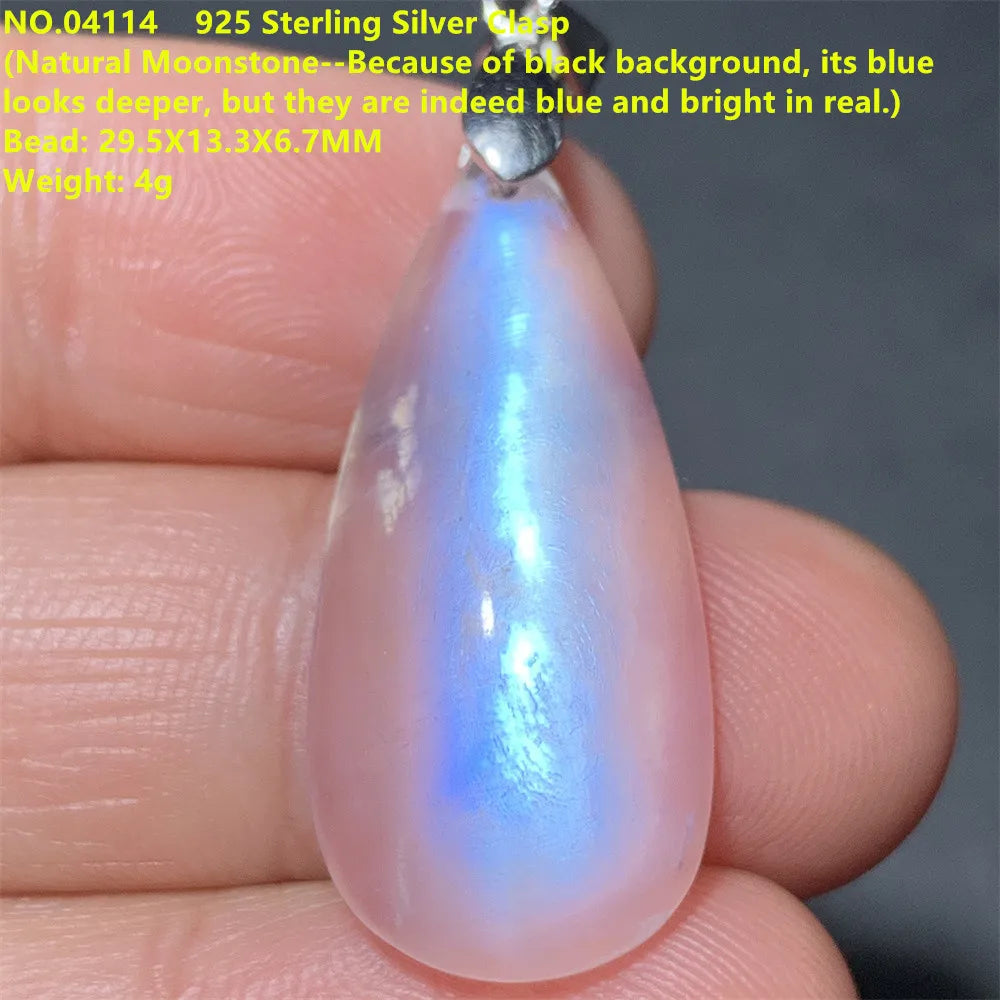 Natural Colorful Moonstone Pendants Necklaces Unusual Women Big Orange Blue Light Rainbow Moon Stones Bead Gemstone Jewelry S925