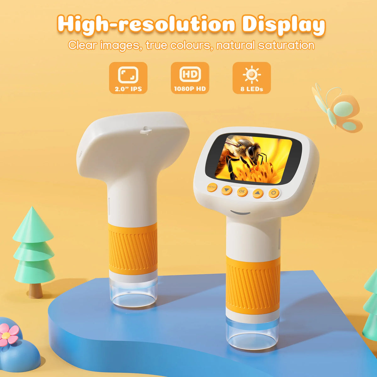 Handheld Microscope for kids 1000X Magnification Mini Portable Pocket Microscope with 2.0" IPS Screen STEM Toy Edu Gift Students