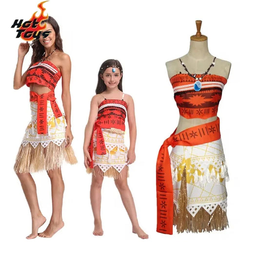 Adult Women Moana Holiday Costume Movie Top Skirt Necklace Suit  Fancy Cosplay Dress Outfit Halloween Carnival Party
