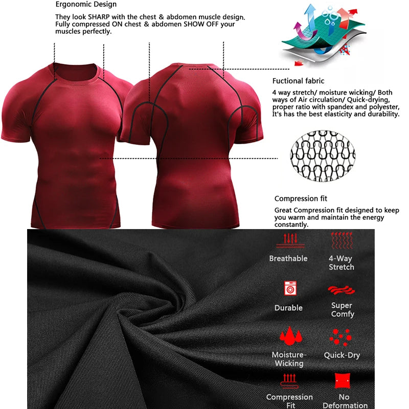 2026 Compression T Shirt Men Summer Sportswear Running T-shirt Elastic Quick Dry Sport Tops Tee Athletic Gym Workout Shirts Men