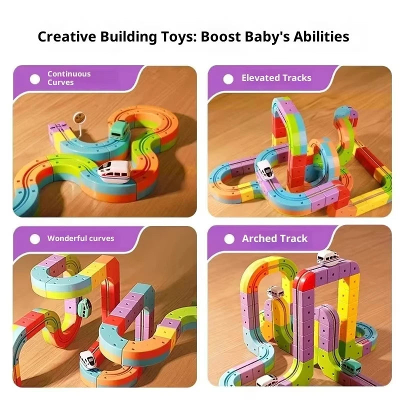 Electric Magnetic Track Set With Anti-Gravity Vehicles - 100+ Pieces Stem Building Toys Creative Diy Railway For Kids Gift Toy