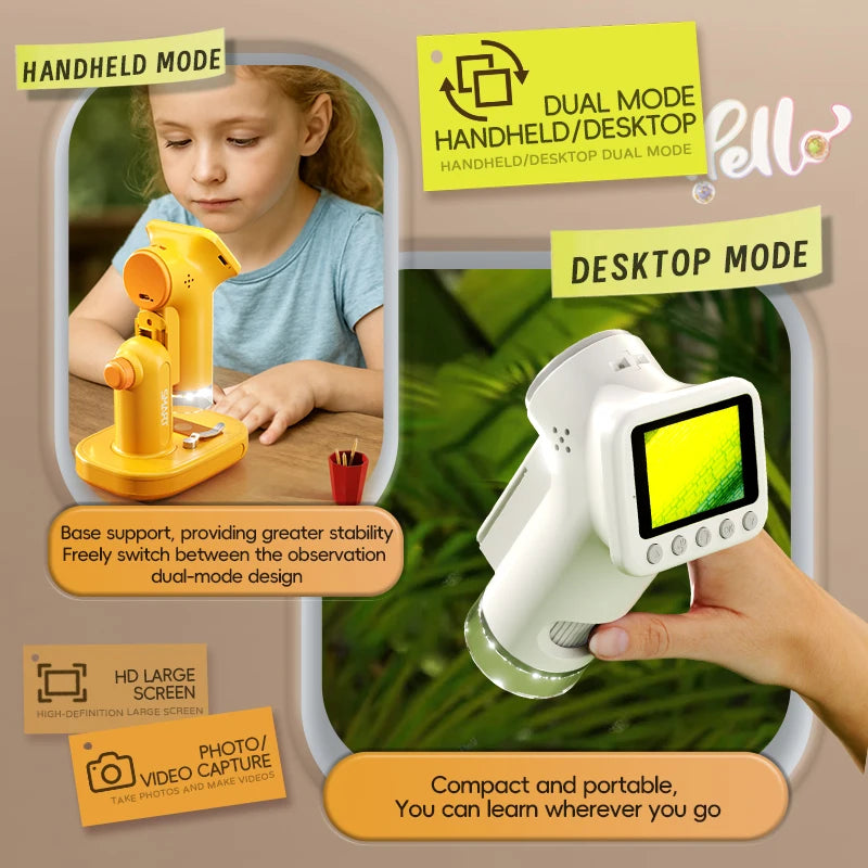 Kids Microscope 1600x Biological Science Stem Toy Hand Loupe School Educational Pocket Microscope with LED Light