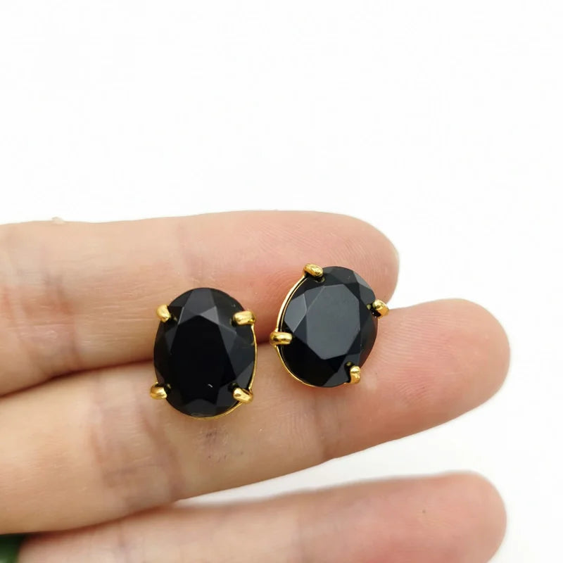 Oval Shape Stud Earrings Silver Color Natural Stone Faceted Pink Quartz Crystal Tiger Eye lapis lazuli Healing Jewelry Female
