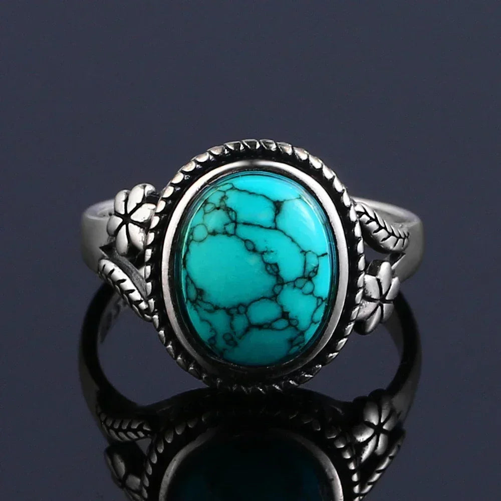 S925 Sterling Silver Ring Vintage Ring Gemstone Ring Silver Fine Jewelry Natural Turquoise Rings