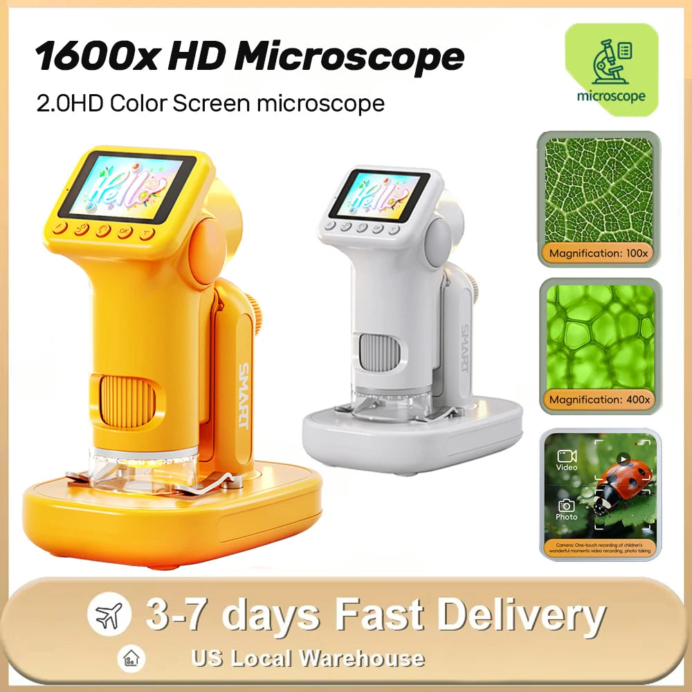 Kids Microscope 1600x Biological Science Stem Toy Hand Loupe School Educational Pocket Microscope with LED Light