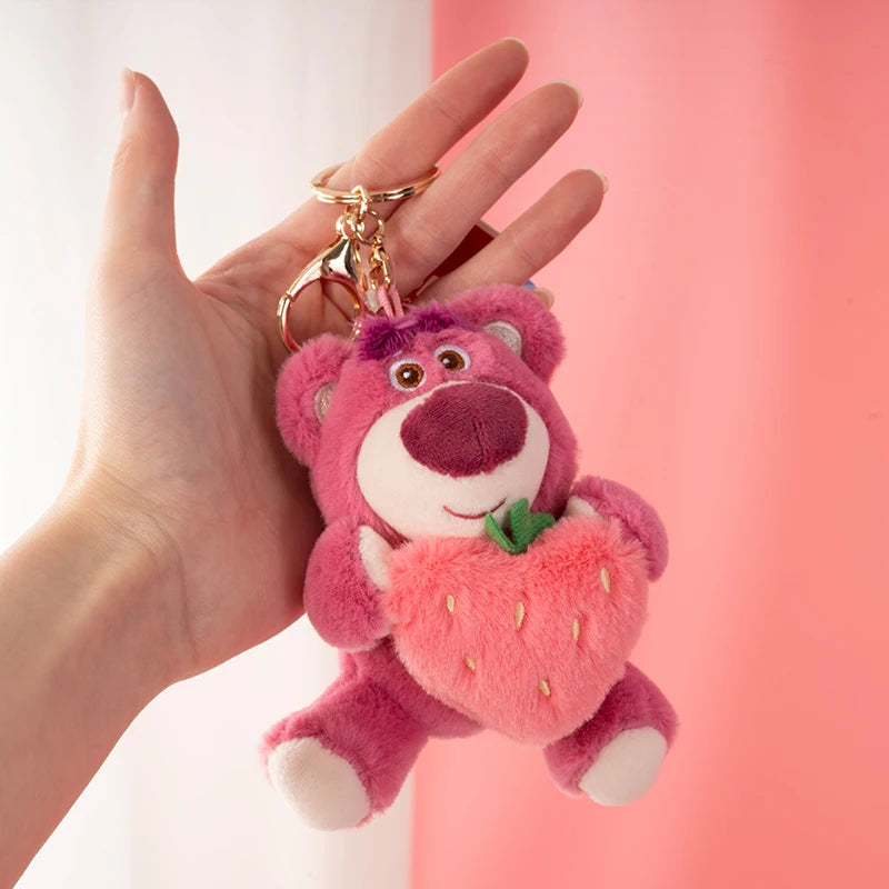 Disney Lotso Bear Toy Story Mini Plush Keychain Kawaii Soft Strawberry Dessert Bag Pendant Gift for Kids Fans