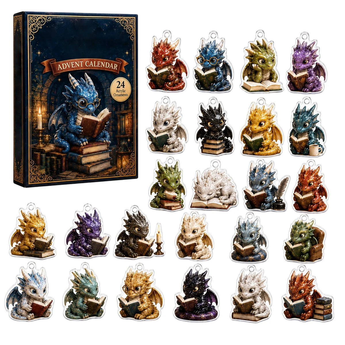 Christmas 2D Flat Reading Dragon Advent Calendar Blind Box Christmas 24 Days Countdown Surprise Box   Holiday Home Decor