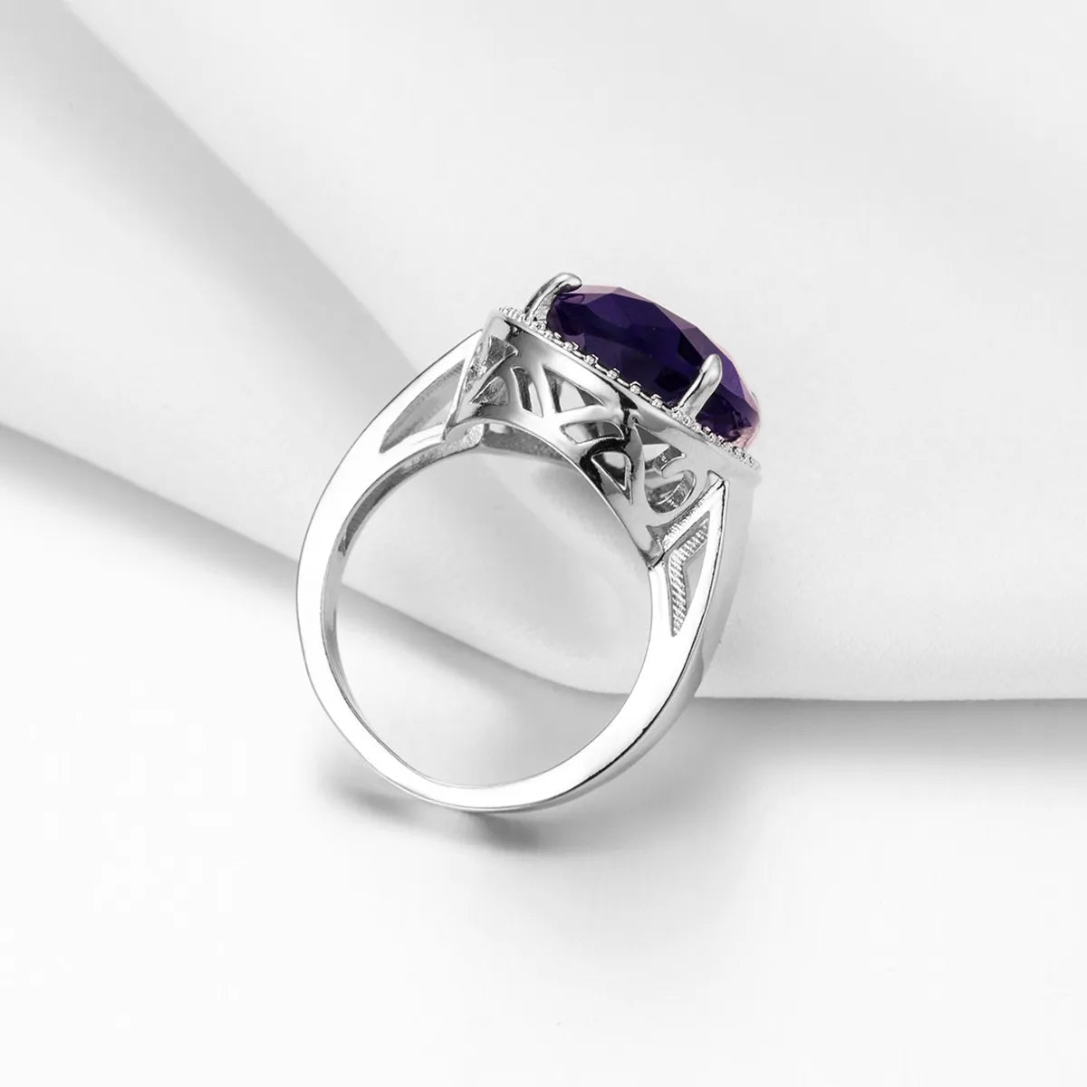 Women's Jewelry S925 Silver Ring Amethyst Ring Exaggerated Egg Shaped Female Ring for Women Wedding Party Gifts