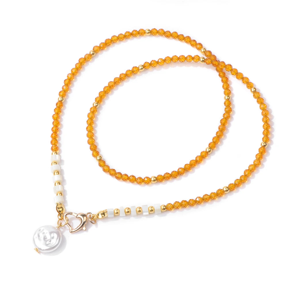 Baroque Pearl Pendant Necklace for Women 3mm Natural Stone Beaded Heart Buckle Necklaces Vintage Wedding Elegant Jewelry Gifts