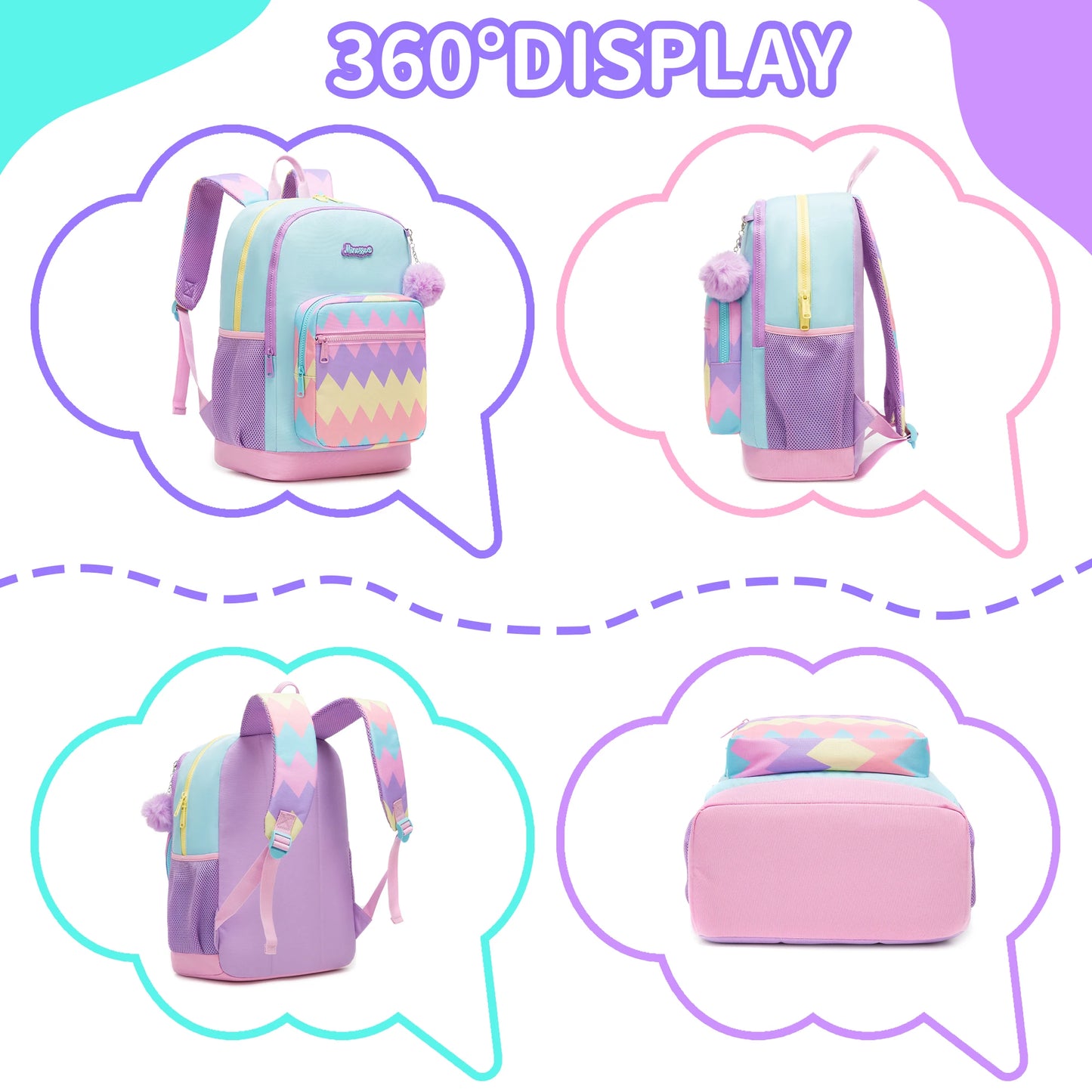 Cute Lightweight School Backpack for Girls 6-8, Kids Bookbag with Insulated Lunch Box, Elementary Daypack for K-3rd Grade