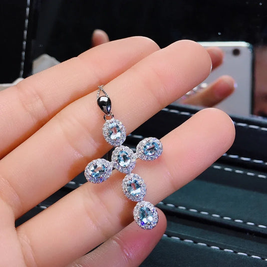 FS 3*4 Natural Ruby/Emerald/Sapphire/Citrine Cross Pendants S925 Sterling Silver Fine Fashion Charm Weddings Jewelry for Women