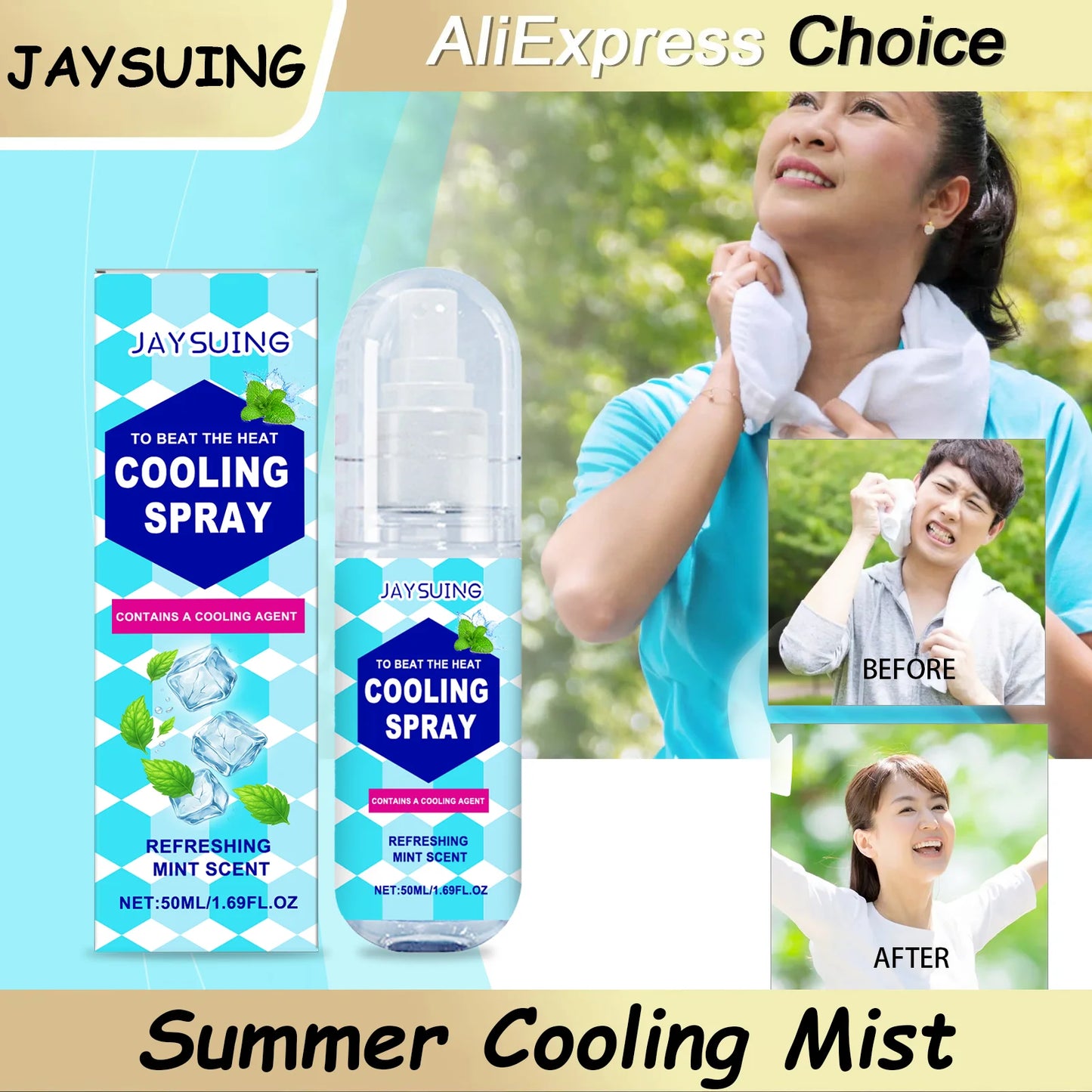 Cooling Spray Portable Outdoor Cool Sensation Body Spray Summer Instant Refreshing Mist Anti-Heat Hydrating Gentle Skin Care