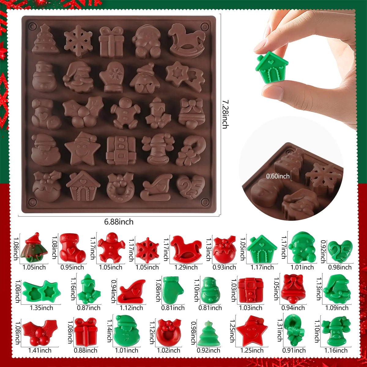 1-2 PCS Christmas Silicone Molds Fondant Chocolate Molds | Silicone Ornament for Christmas Tree Santa, Candy Molds, Ice Cube