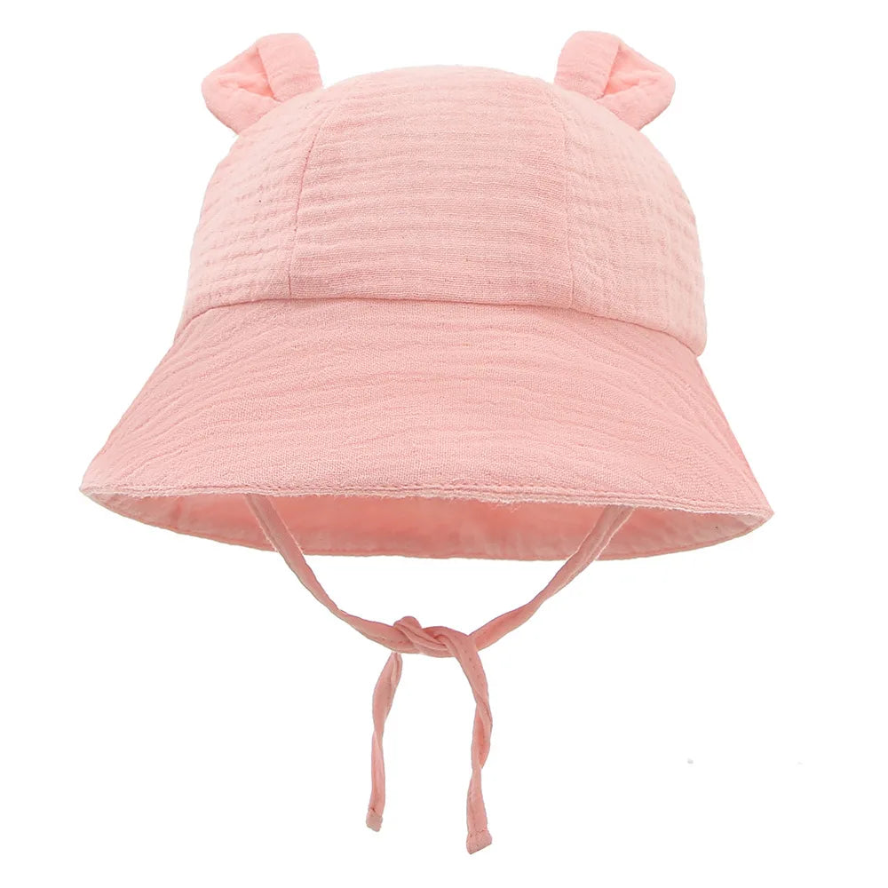 INS Summer Baby Solid Color Gauze Basin Hat New Rabbit Ear Fisherman Hat for Kids Sun Hat