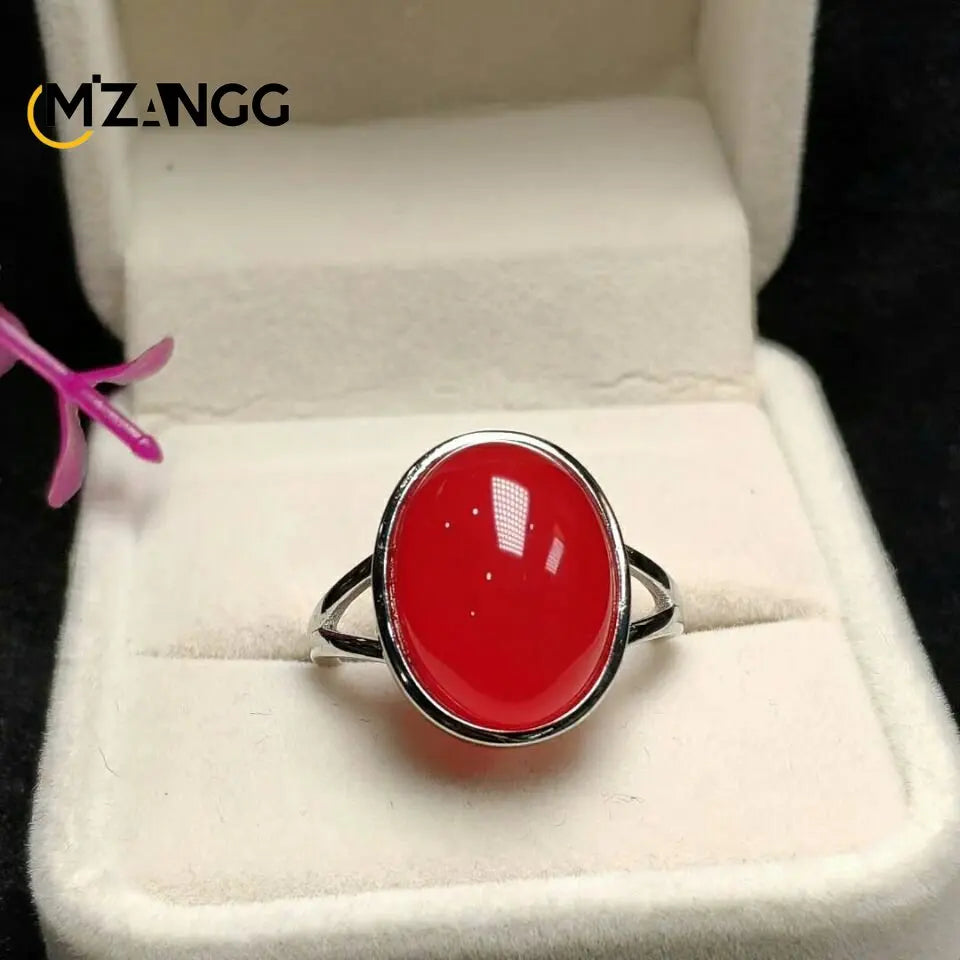 S925 Silver Inlaid Agate Ring Opening Adjustable Natural Green Chalcedony Hand-carved Ring Fashion Boutique Jewelry Women Ring
