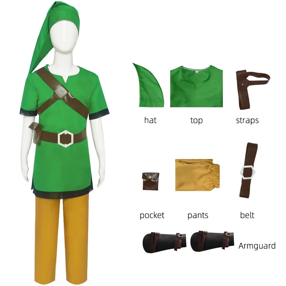 Kids Adult Zelda Skyward Sword Link Cosplay Costume Game Cosplay Clothes Link Green Uniform Men Women Outfits Halloween Suit