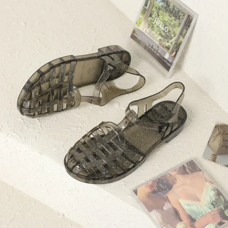 Women's Fashion Retro Sandals Ladies Versatile Outwear Flat Jelly Shoes Adult Non-slip Student Waterproof Beach Shoes SHW146