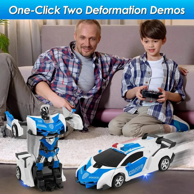 2-in-1 Electric Remote-Controlled Transformable Robot Model Racing Car Toy 360° Drift Rotation One-Button Transformation Childre