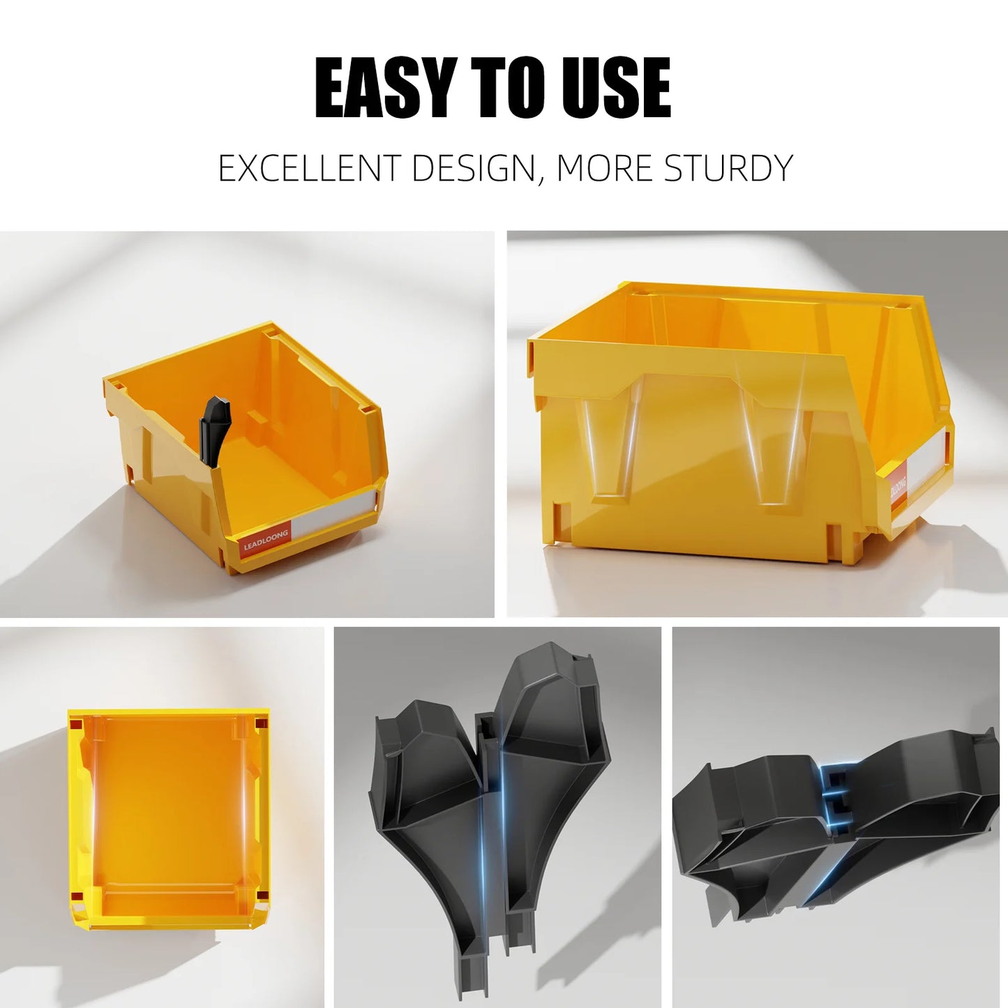 6/24Pcs 5"x4"x3" Freestanding Tiered Storage Bins - Stackable/Hanging Garage Containers for Tools & Parts - Heavy-Duty Organizer