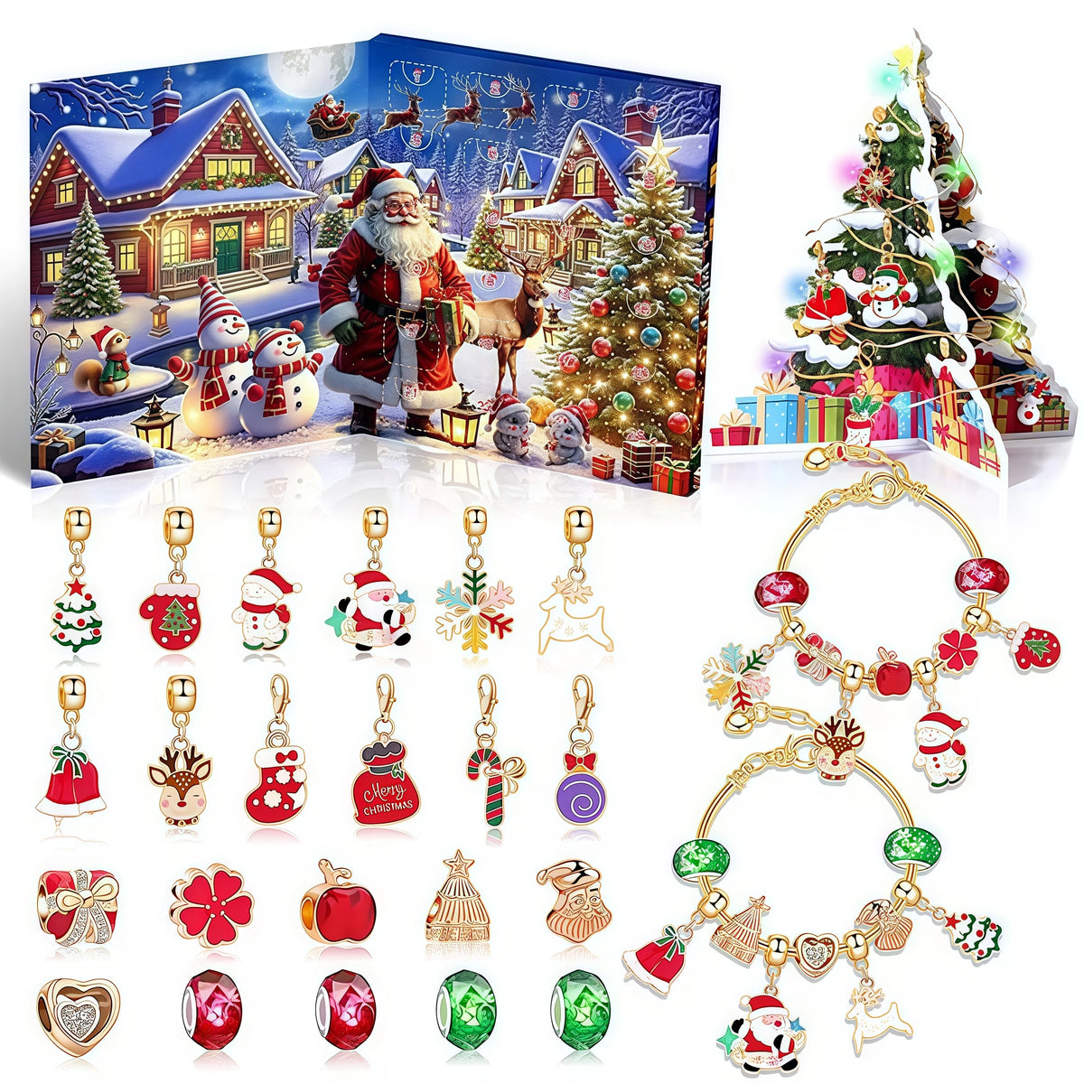Christmas Advent Calendar Gift Box Children Crystal Bracelet Blind Box Snowflake Santa Claus 24Day Countdown Calendar Decoration