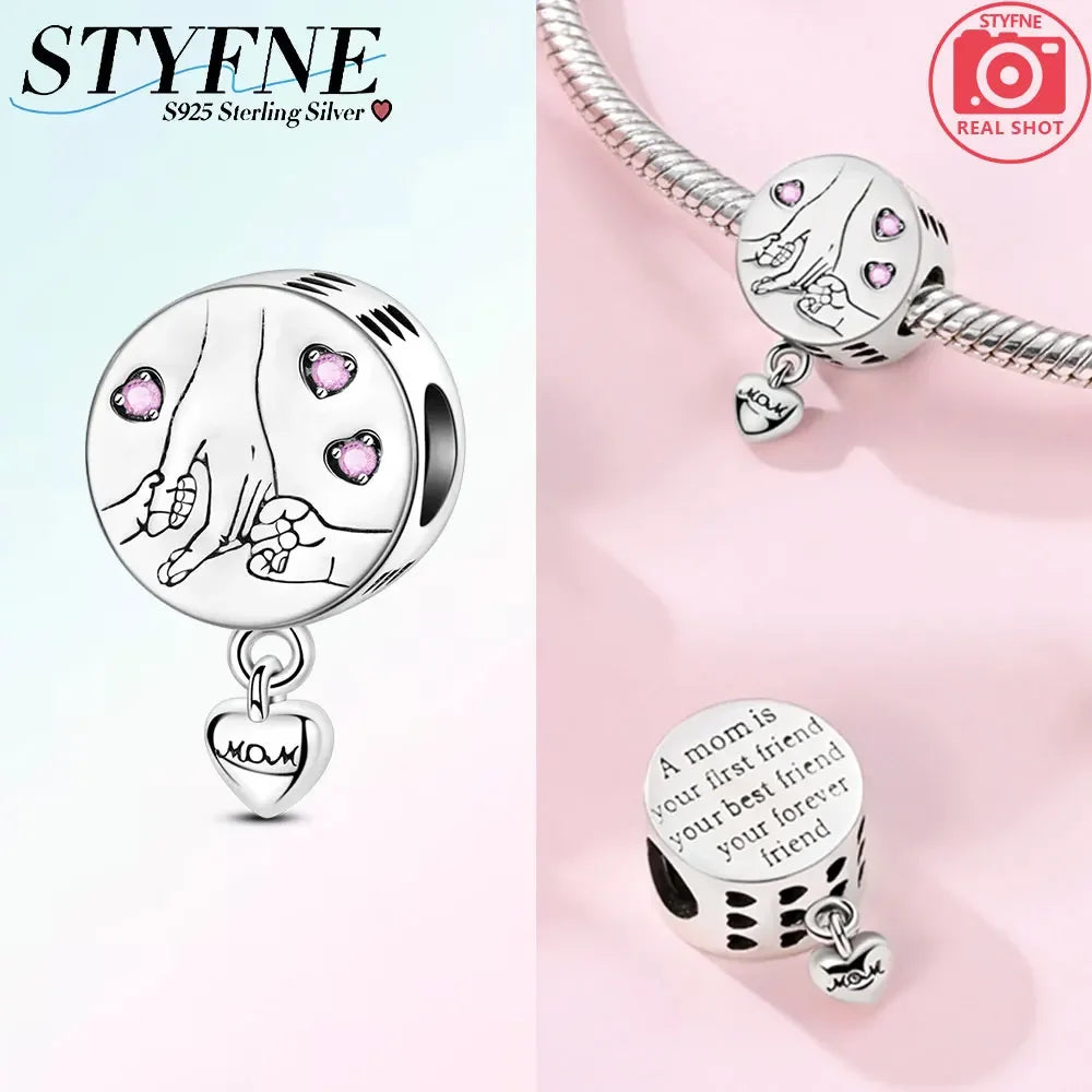 925 Sterling Silver Mother and Daughter Hug Comic Beaded Pendant Fit Original Women's Bracelet Jewelry Making Mother's Day Gift