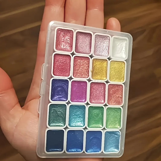Metal Watercolor Paint Set – 20 Pearlescent Colors in Portable Tin