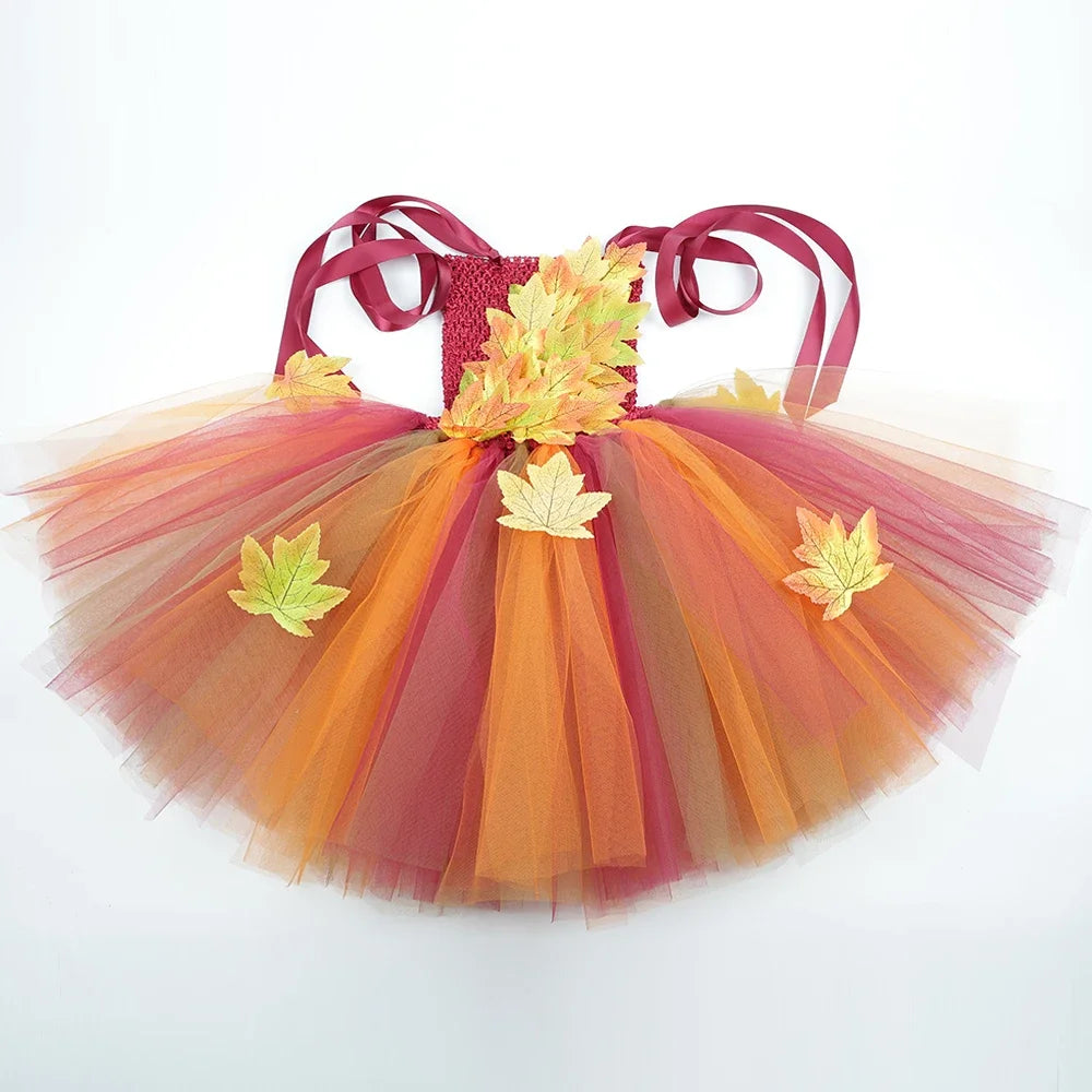 Fairy Costume for Girl Forest Woodland Autumn Fairy Tutu Dress Up Maple Leaves Halloween Thanksgiving Tulle Princess Dress 1-12T