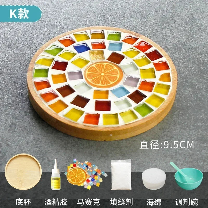Handmade DIY Mosaic Cup Mat Bottom Bamboo Pad Heart Square Coaster Parent-Child Early Education Free Creation Handicraft Toys
