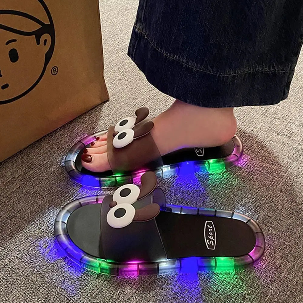 New PVC LED Light Up Slippers Non Slip Open Toe Light Up Sandals Cartoon Puppy Luminous Sandals Beach